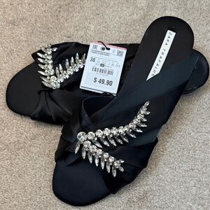 Zara Black Crystal Embellished Sandals